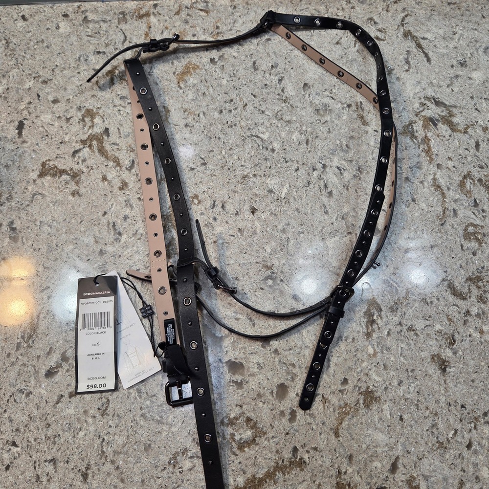 BCBGMAXAZRIA Womens Black Grommet Studded Convertible Harness Belt S NEW